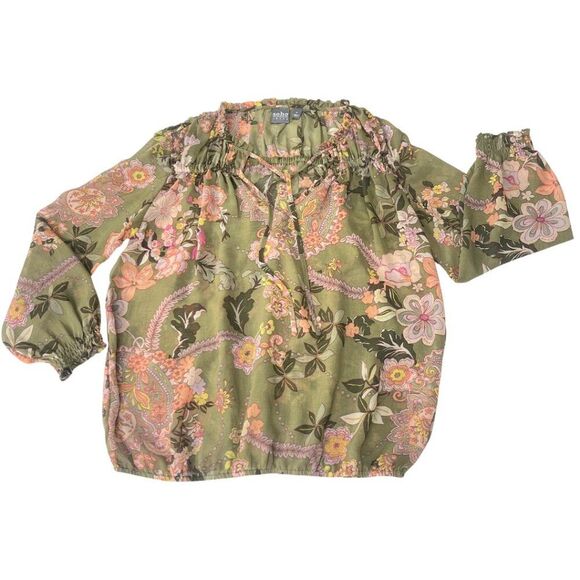 SOHO JEANS NY&CO | Women's Floral Blouse| Floral Sheer Top Size Medium - Picture 4 of 14